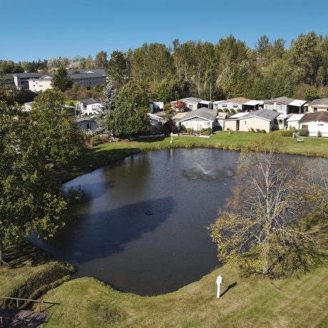 Park Village Aerial homes and pond